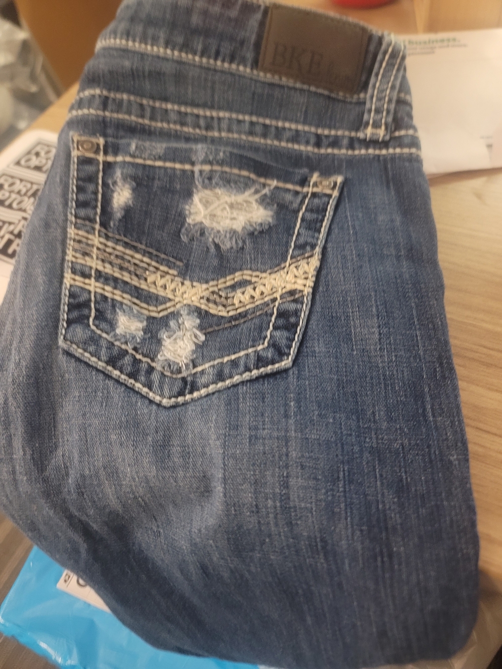 BKE Women's Distressed Embroidered Back-Pocket Jeans - Blue